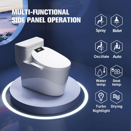 WLJBIDET O7L-1V Elongated Bidet Toilet Seat with Warm Water Wash, Air Drying, Heated Seat, Side Panel & Nightlight