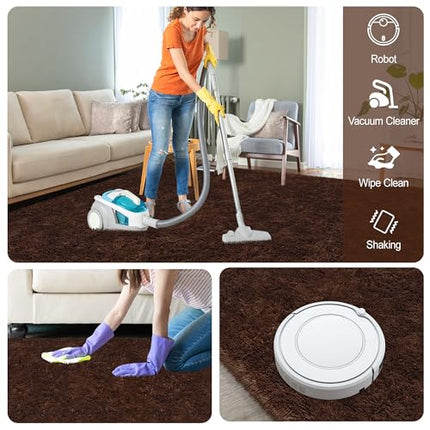 ZJYeRug Brown Runner Rugs for Bedroom Living Room,Non Slip Bedside Fluffy Area R