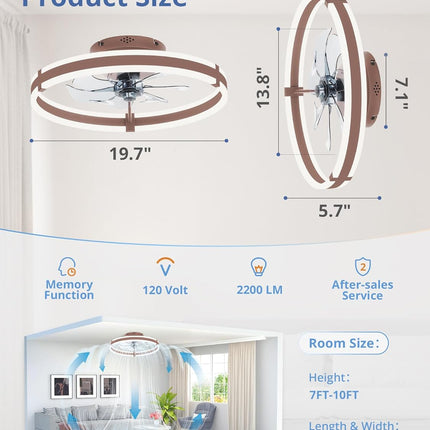 Low Profile Ceiling Fans with Lights and Remote, 19.7'' Modern Flush Mount Ceili