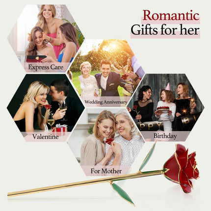 Easegain Gold Dipped Rose 24k Red Gold Plated Rose - Everlasting Long Stem Real