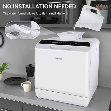 Hermitlux Countertop Dishwasher, 5 Washing Programs Portable Dishwasher With 5-L