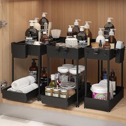 Sevenblue Under Sink Organizer 3 Pack, Bathroom Organizers, 2 Tier Multi-Use kit