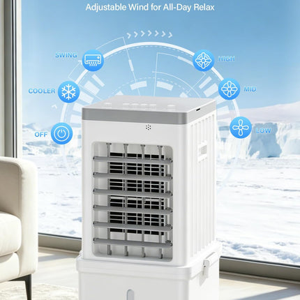 Mobile Evaporative Cooling Unit with 12L Water Tank, Quiet 35dB Air Cooler, 120°