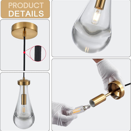 TACDANDM 4.92'' Gold Clear 1-Light Teardrop Glass Pendant Light