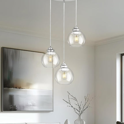 JAZAVA Globe Cluster Pendant Light, 3-Light Hanging Light Fixture with Brushed N