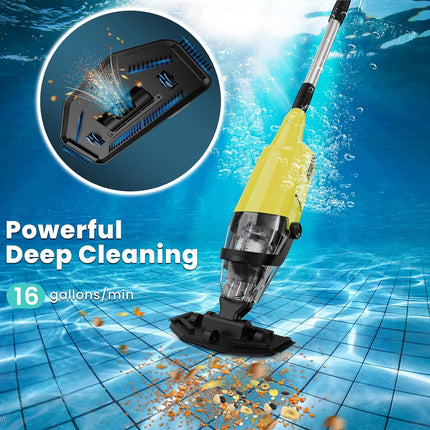 Cordless Pool Vacuum, 60-Min Runtime Rechargeable Pool Cleaner for Above Ground