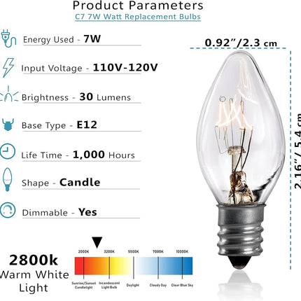 7 Watt Night Light Replacement Bulbs - 12 Pack Salt Lamps, Crystal Clear Glass,C