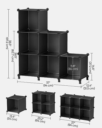 SONGMICS 6 Cube Storage Organizer, DIY Closet Shelf, Plastic Clothes Organizer,