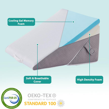 Bedluxe Wedge Pillow for Sleeping, Adjustable 9&12 Inch Foldable Bed Wedge Pillo