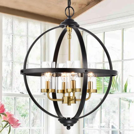 FAULTY Treekee Rustic Chandelier, 17" Black and Gold Finish Glass Cover Luxuriou