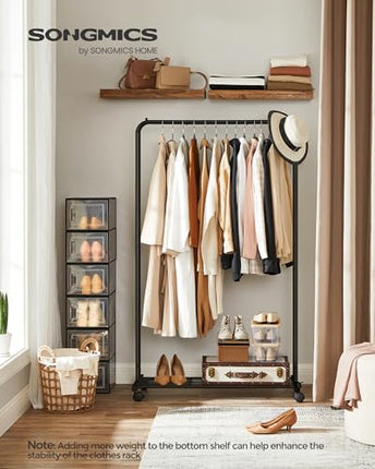 SONGMICS Clothes Rack with Wheels, 35.8 Inch Garment Rack, Clothing Rack for Han