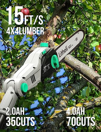 Litheli Cordless Pole Saw 10-Inch, 20V Battery-Powered Pole Saws for Tree Trimmi