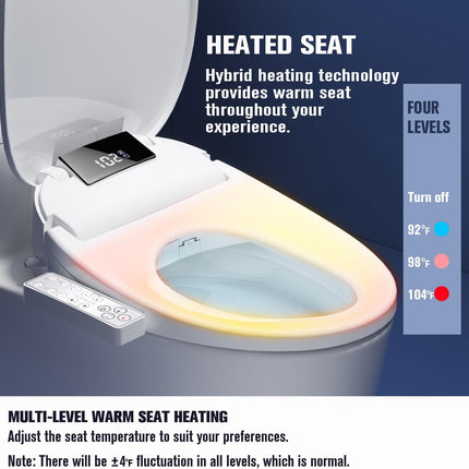 WLJBIDET O7L-1V Elongated Bidet Toilet Seat with Warm Water Wash, Air Drying, Heated Seat, Side Panel & Nightlight