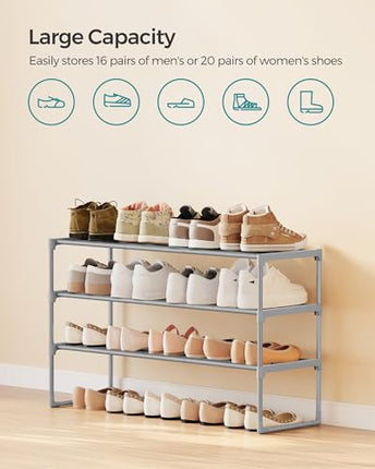 SONGMICS Shoe Rack, 3-Tier Shoe Organizer, Sturdy Storage Shelf, Upright or Upsi