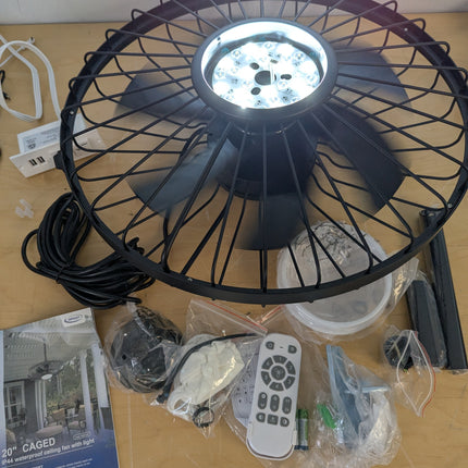 Depuley 20 Inch Outdoor Ceiling Fan with Light for Gazebo, Waterproof, Black
