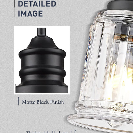 HWH 3-Light Matte Black Bathroom Vanity Light, 18 in Wall Fixture with Fluted Clear Glass Shades, ETL Listed