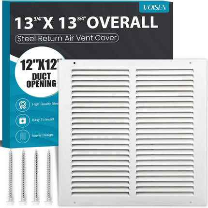 VOISEN Return Air Grille,Fits 12x12 Duct Opening,Steel Return Vent Cover, White