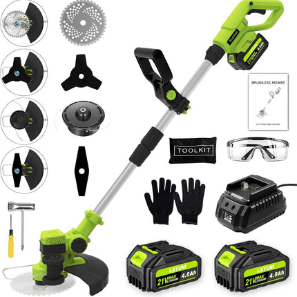INCOMPLETE LAYUNI 21V Brushless Cordless Weed Wacker, 4-in-1 Trimmer & Edger with 2 x 3.0Ah (No String Holder)