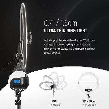 NEEWER Professional 18 Inch Ring Light with Tripod Stand Phone Holder Compatible