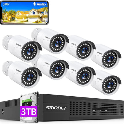 SMONET 5MP 8CH PoE Home Security Camera System,8CH NVR CCTV Surveillance Camera