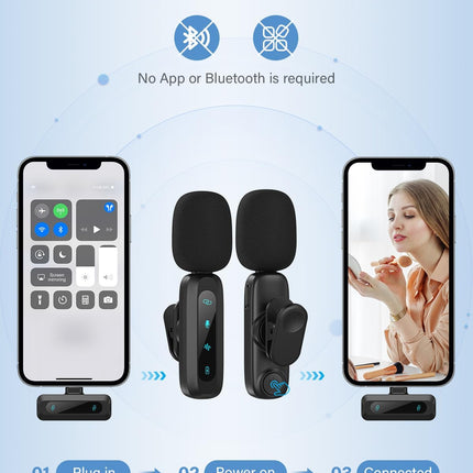 Wireless Lavalier Microphone for iPhone, iPad, Android Phone，2-Pack Mini Microph