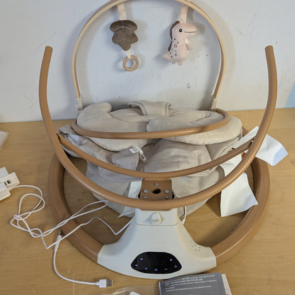 Monamii Bluetooth Baby Swing for Infants, 5 Sway Motions, 10 Melodies, Remote Control & Auto-Rocking, Light Beige