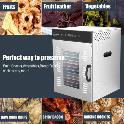 NutriChef Extra Large Food Dehydrator, 16 Stainless Steel Shelves, 1500W Electric Food Dryer for Jerky & Fruit