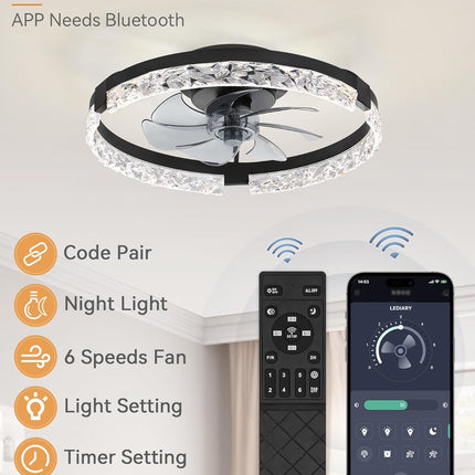 LEDIARY 20 Inch Low Profile Ceiling Fans with Lights and Remote, Fandelier Ceili