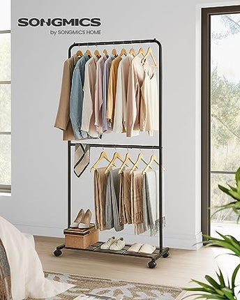 SONGMICS Clothes Rack with Wheels, 35.8 Inch Middle-Rod Garment Rack, Clothing R