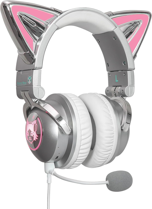 New LED Wireless Cat Ear Headphones (12 Color Changing) with Connectable Attacha