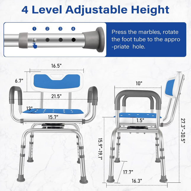 Jhkopqe Swivel Shower Chair Height Adjustable Swivel Shower Chair for Inside Sho
