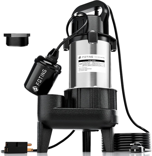 FOTING 1HP Submersible Sump Pump, Sewage/Effluent Pump 5600 GPH with 40 ft Lift, Cast Iron Heavy Duty with Float Switch