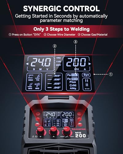 ARCCAPTAIN MIG Welder, 200Amp 6 in 1 Gas MIG/Gasless Flux Core MIG/Stick/Lift TI