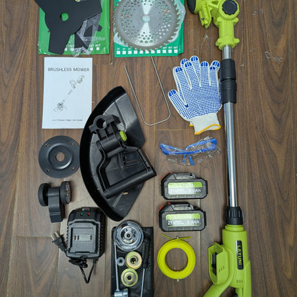 INCOMPLETE LAYUNI 21V Brushless Cordless Weed Wacker, 4-in-1 Trimmer & Edger with 2 x 3.0Ah (No String Holder)