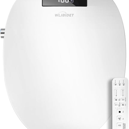 WLJBIDET O80KR Round Bidet Toilet Seat with Warm Water Wash & Air Drying, Heated Seat, Remote & Nightlight