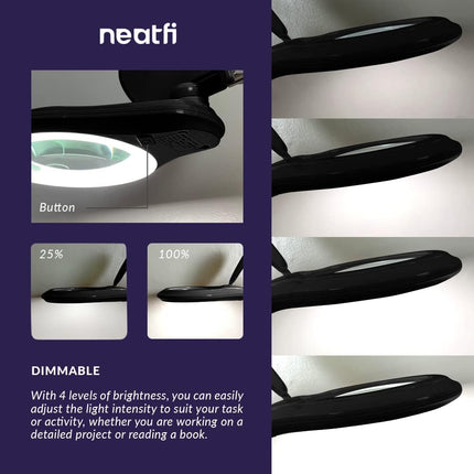 Neatfi 1,200 Lumens Super LED Magnifying Lamp with Clamp | Dimmable | Microfiber