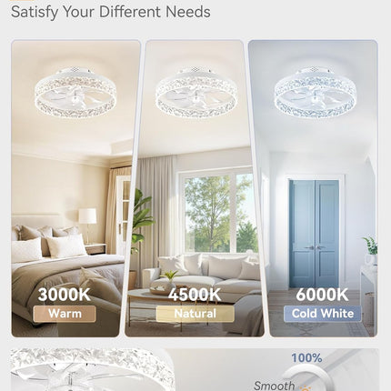 LEDIARY 20 Inch Low Profile Ceiling Fans with Lights and Remote, Fandelier Ceili