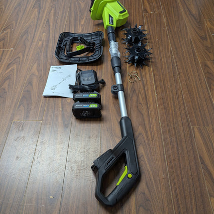 Steelite 21V 9 in Electric Cordless Tiller, 360 RPM Garden Cultivator with 2 x 2.0Ah Batteries & Charger