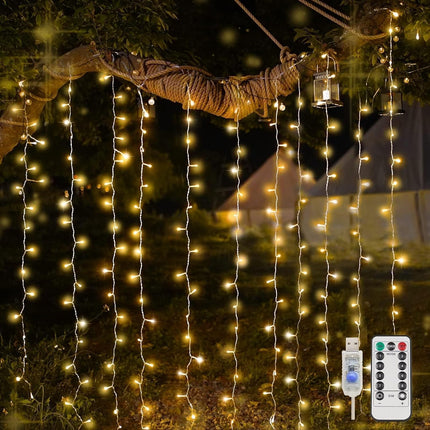 suddus Curtain Lights for Bedroom, 200 Led Hanging String Light Outdoor, Fairy C