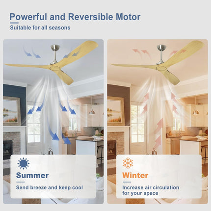 BvenuBigLite Ceiling Fan Without Light: 52 Inch 3 Blade Indoor Outdoor Fan for P