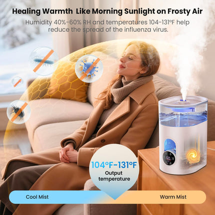 Humidifiers for Bedroom Large Room Home - GloryAir 6L Quiet Top Fill Cool & Warm