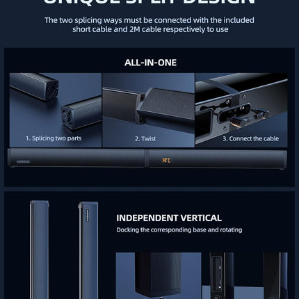 Sound Bar 2 in 1 Detachable MEREDO Soundbar for TV with 5.25'' Subwoofer 180W 2.