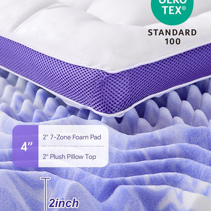 ChiXpace Dual Layer 4 Inch Memory Foam Mattress Topper Queen - 2 Inch Gel Memory