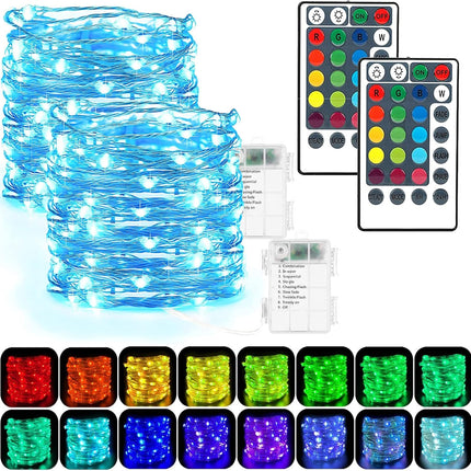 Fairy Lights Battery Powered, 2 Pack 50 LEDs 16 Colors Changing Sliver Wire Stri
