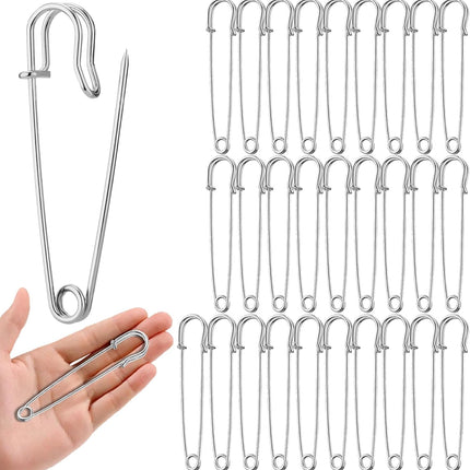 CeAnGye Heavy Duty Safety Pins, 30 Pcs, 4" Silver Metal, Large, Sturdy, Practica