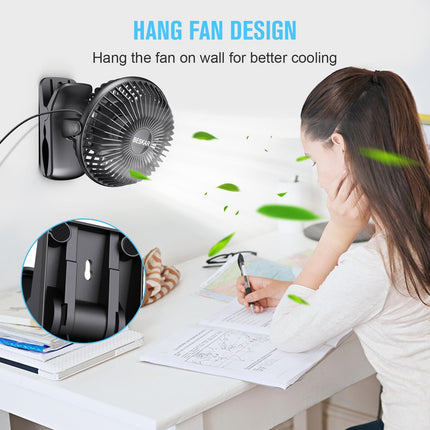 BESKAR USB Powered Clip on Fan, Portable Small Fan with Cord, 3 Speeds Strong Ai
