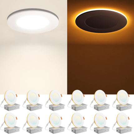 Amico 12 Pack 4 Inch 5CCT Recessed Pot Light with Night Light, 2700K/3000K/3500K