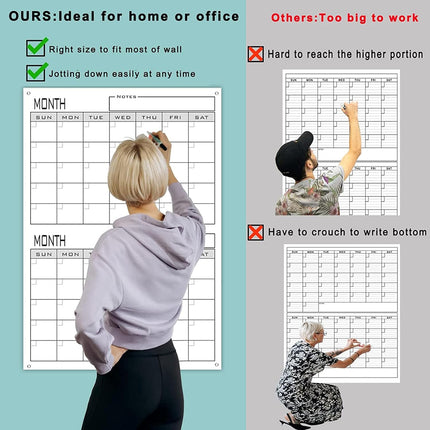 2 Month Dry Erase Calendar For Wall,24"x36" Large 60 Day Erasable & Reusable Wal