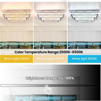 Finktonglan Modern Crystal LED Ceiling Light Fixtures 20” Dimmable Rectangular F