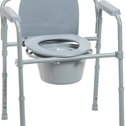 Drive Medical 11148-1 Folding Steel Bedside Commode Chair, Portable Toilet, Supp